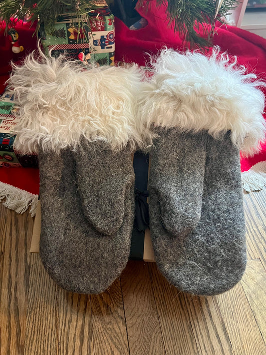 XL Handmade Goat Trimmed Wool Mittens