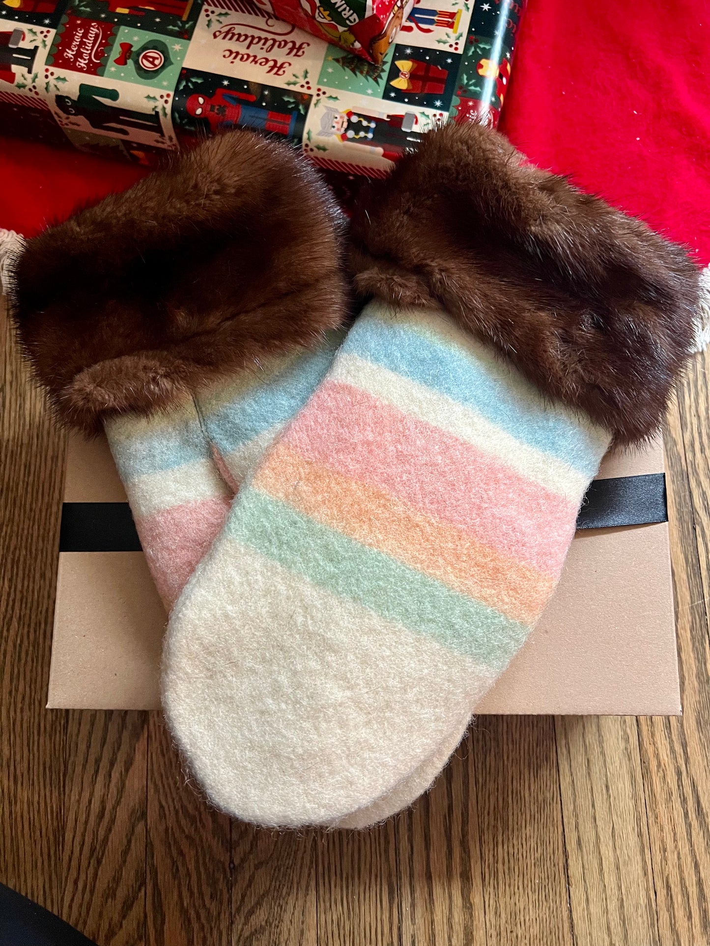 Handmade Mink Trimmed Wool Mittens