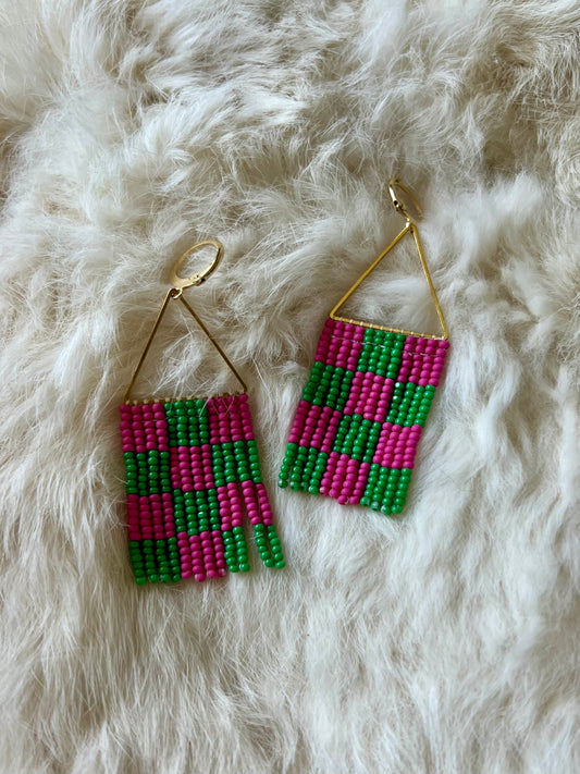 Pink & Green Checkered Fringe