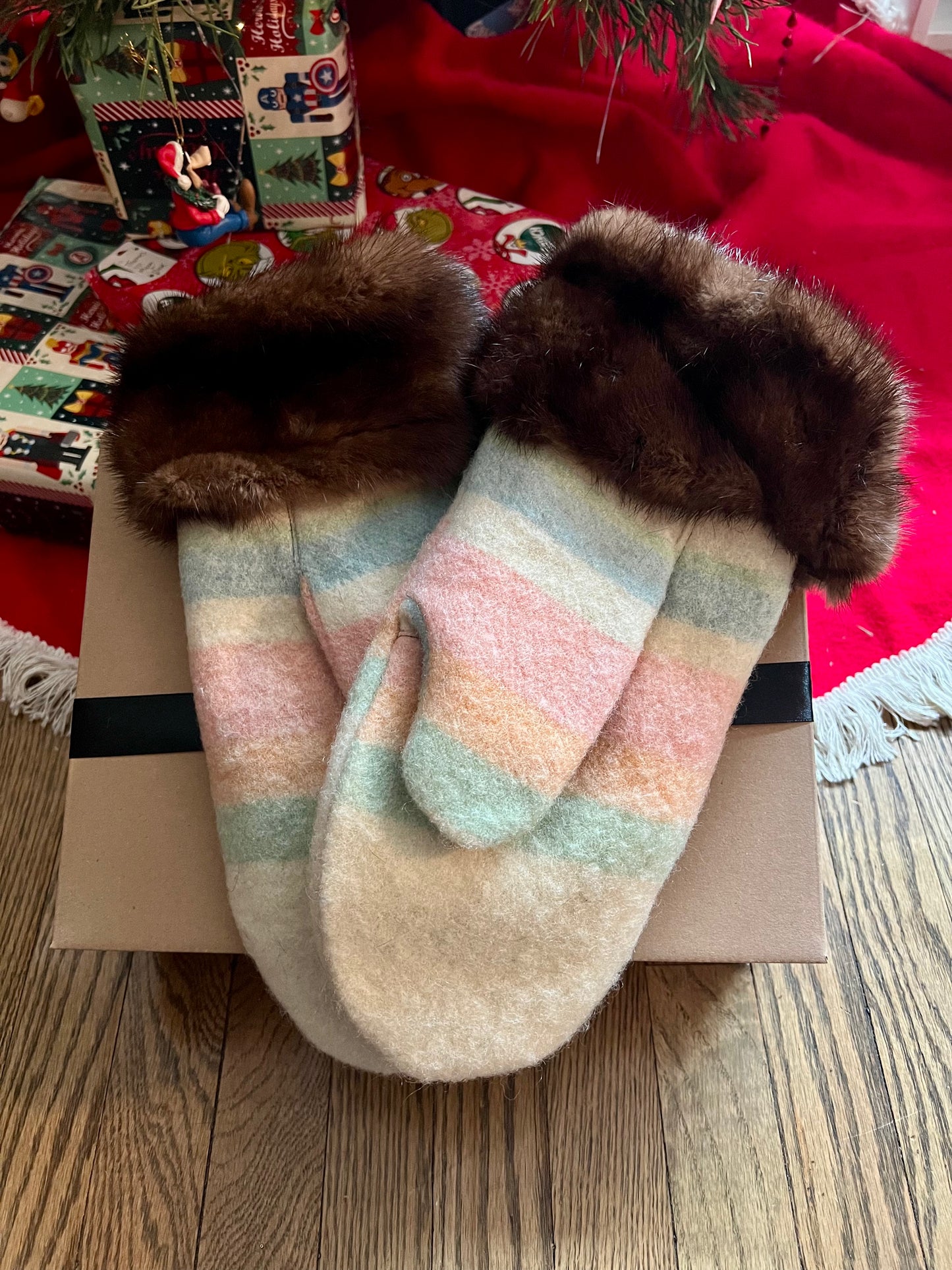 Handmade Mink Trimmed Wool Mittens