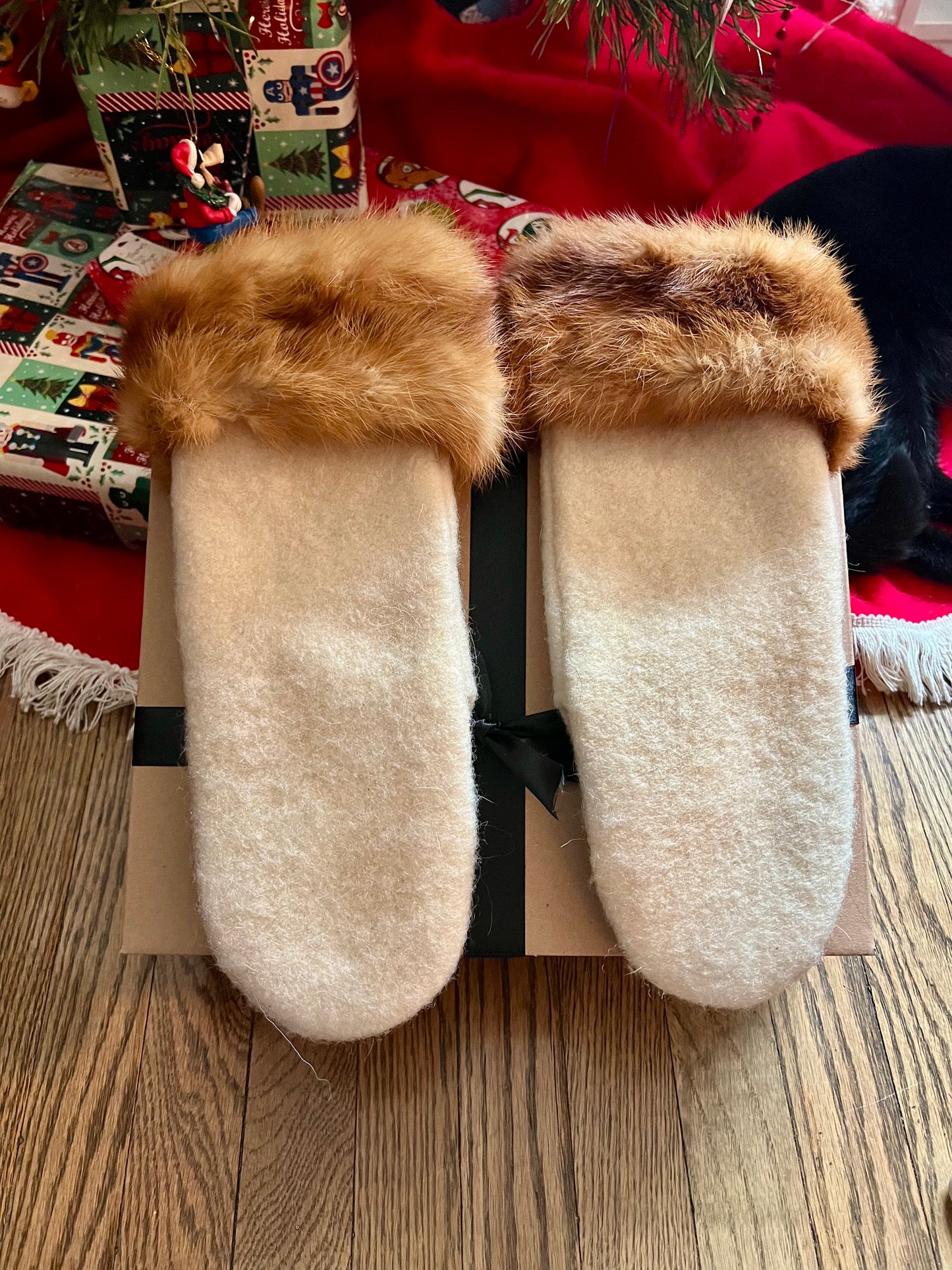 Handmade Mink Trimmed Wool Mittens